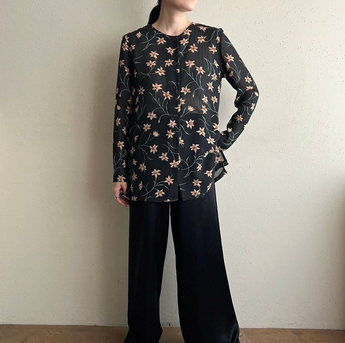90s Sheer Printed Blouse Made in USA
