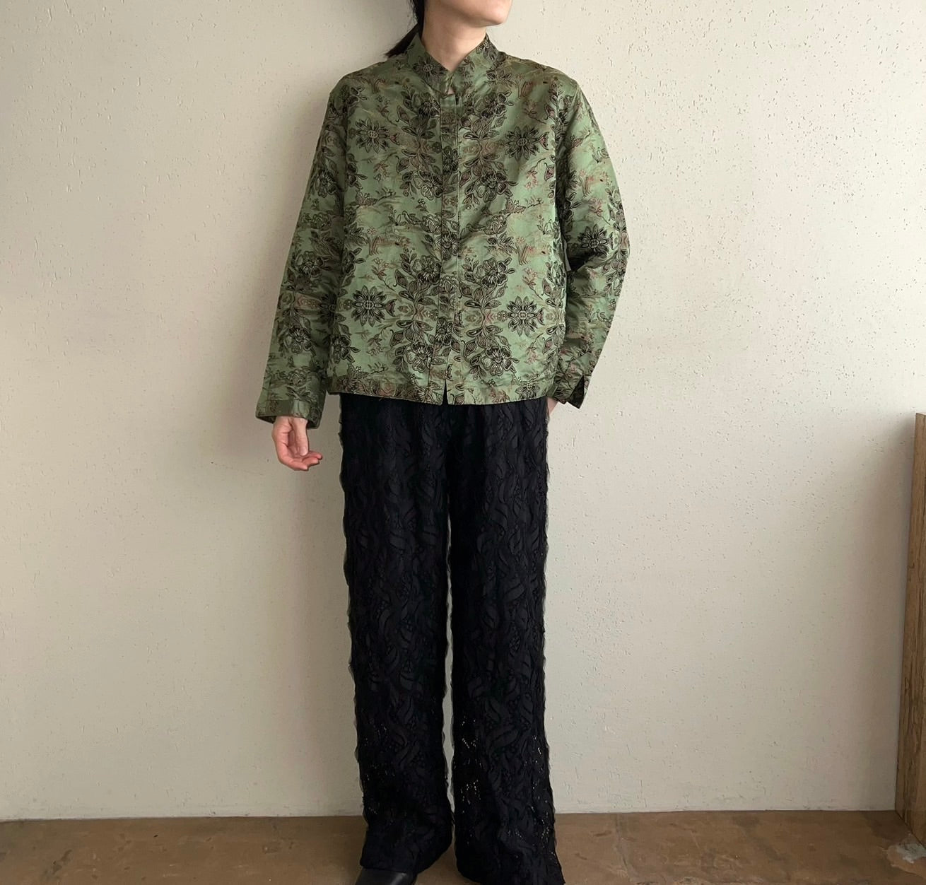 90s Silk Embroidery Shirt Jacket