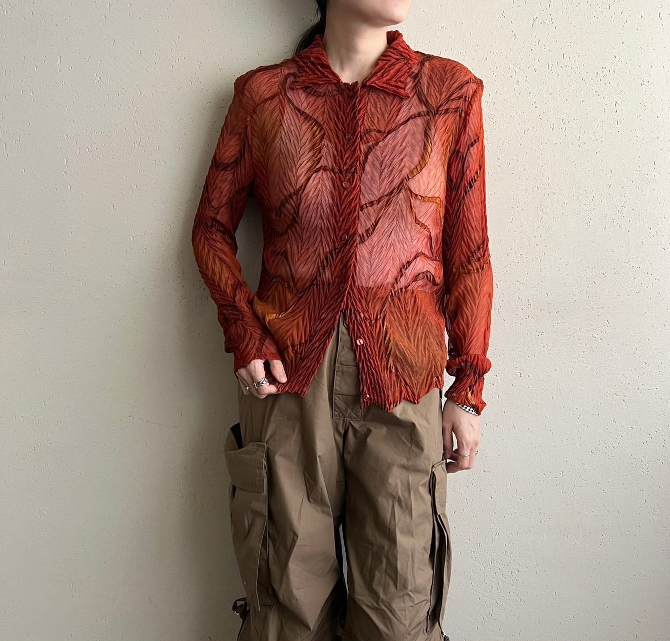 90s Sheer Pleated Design Shirt
