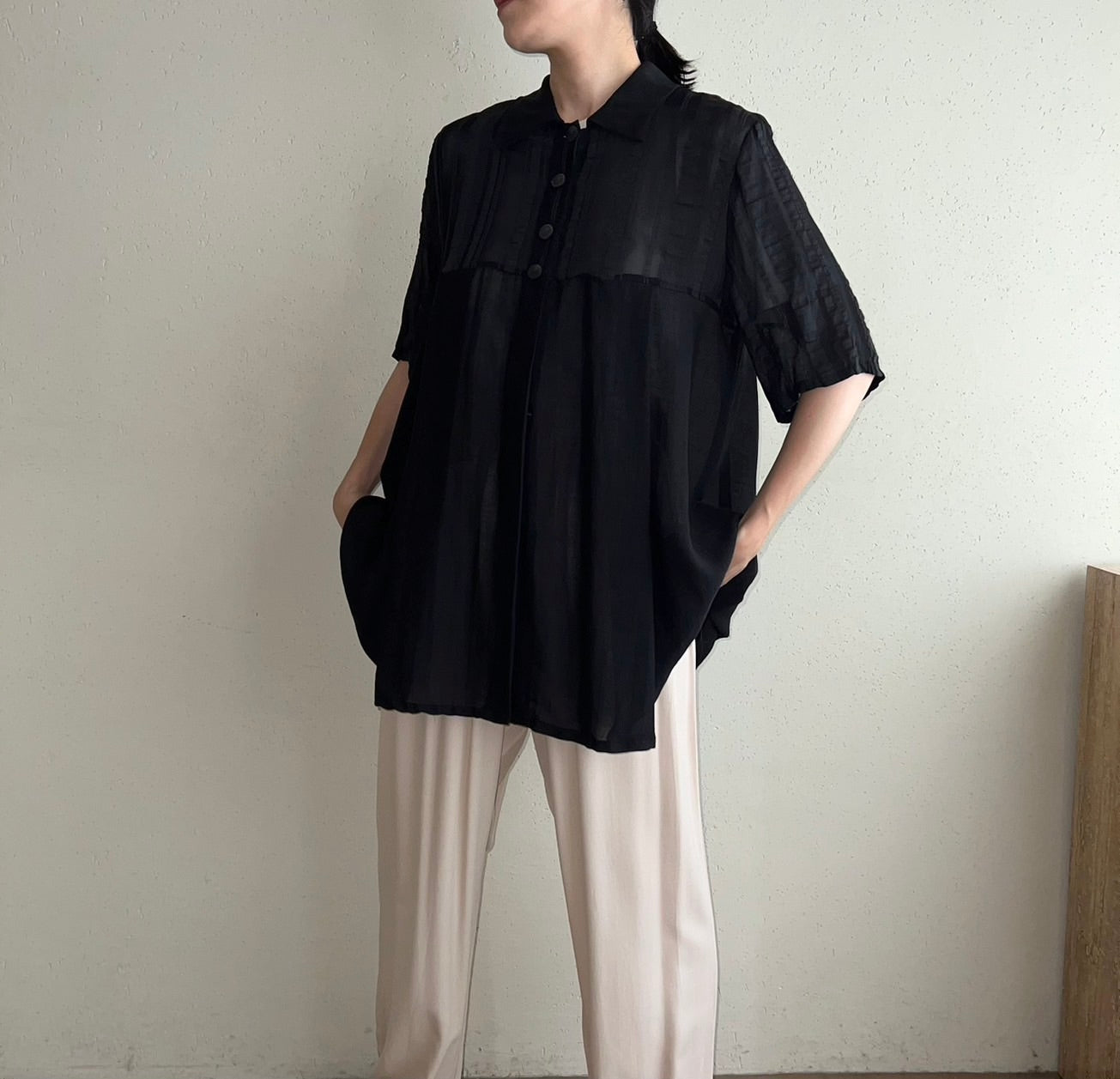 90s Black Sheer Shirt Made in Italy