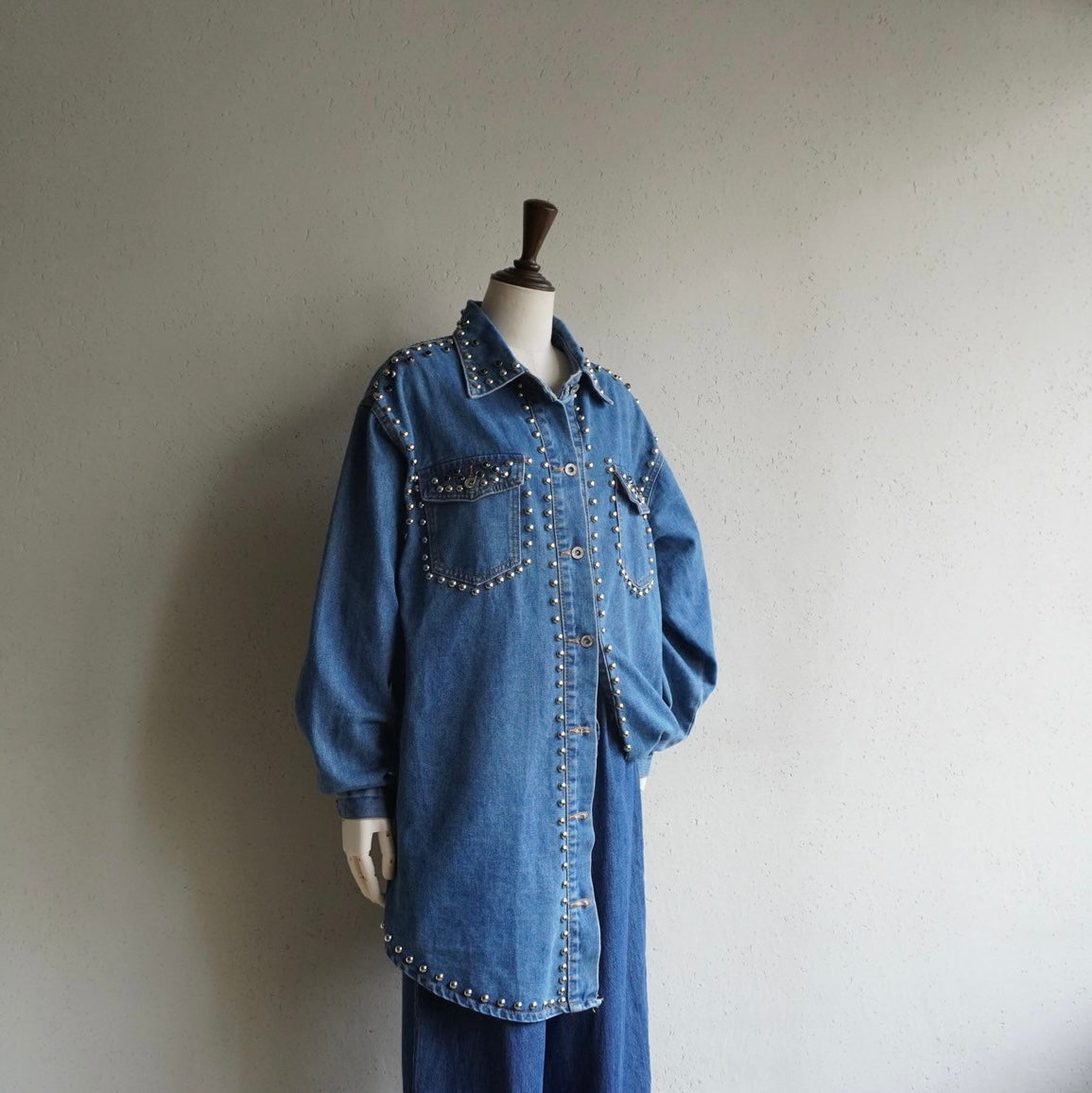 90s EURO Studs Design Denim Jacket,Shirt