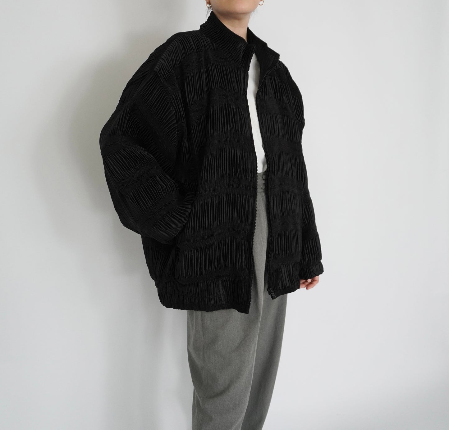 90s Black Pleat Jacket