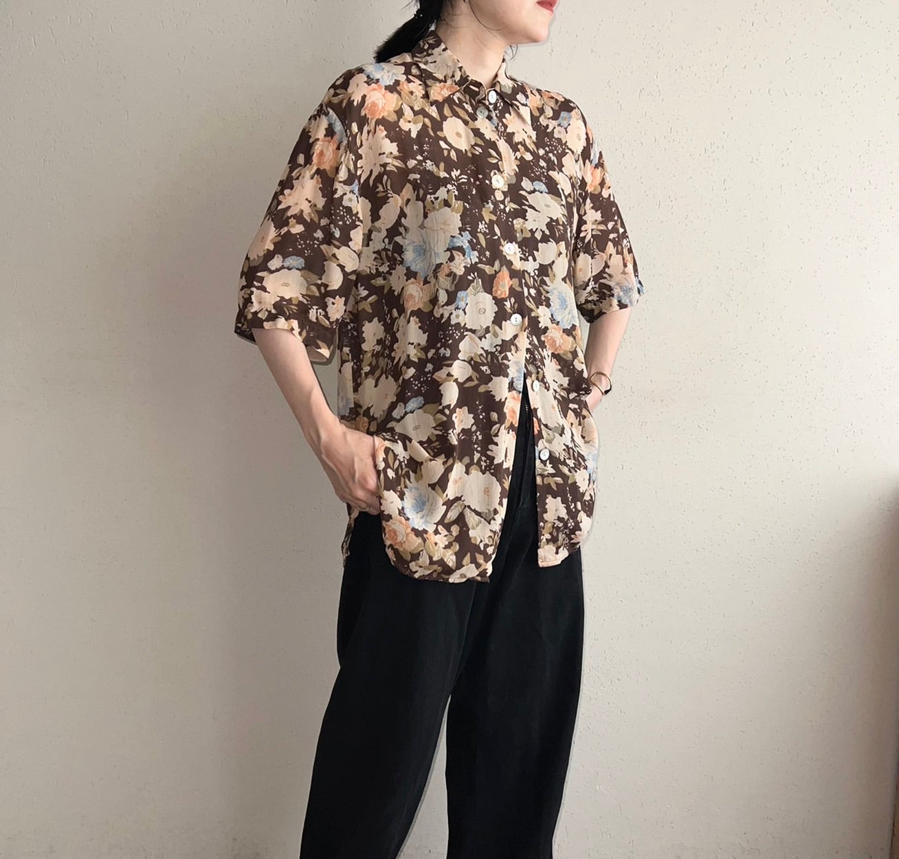 90s EURO Sheer Pattern Printed Shirt