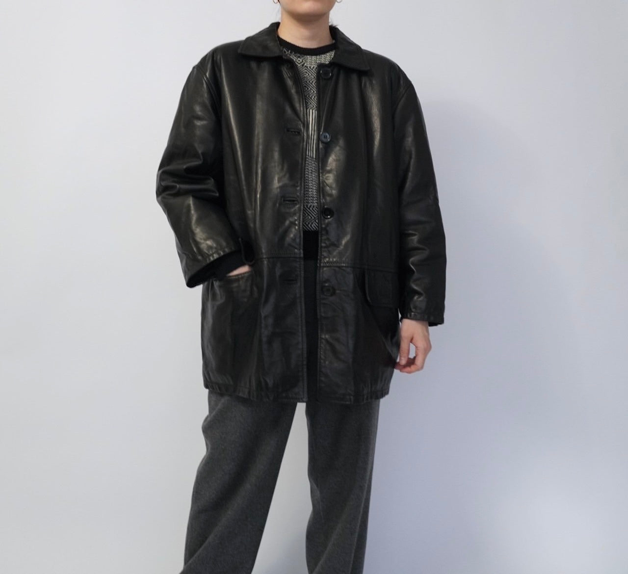 90s Black Leather Jacket Made in Italy