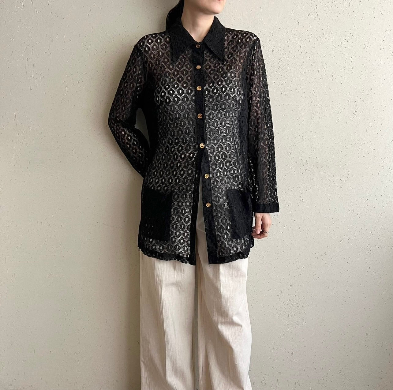 70s Black Mesh Shirt