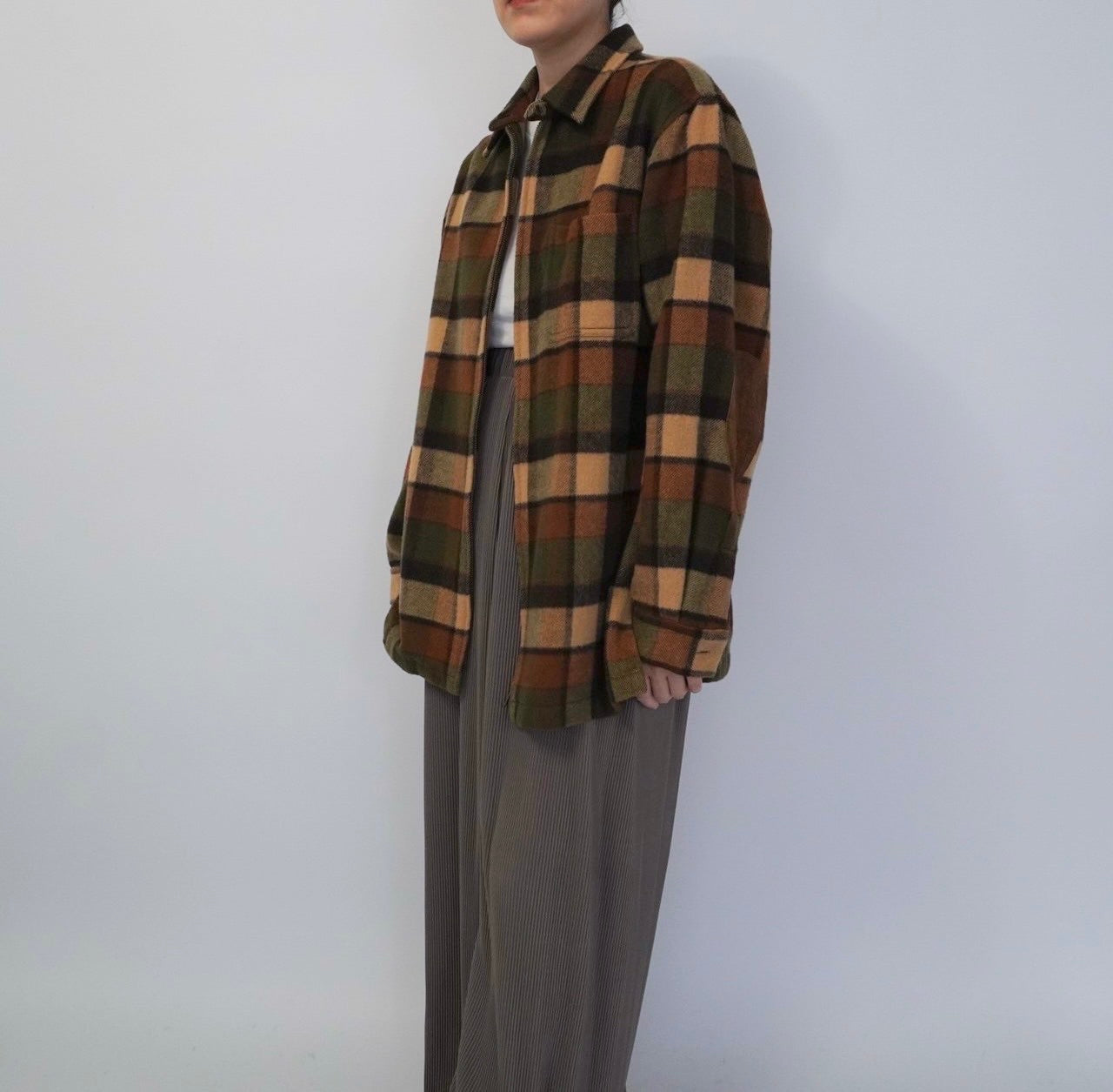 90s Zip Plaid Shirt, Jacket