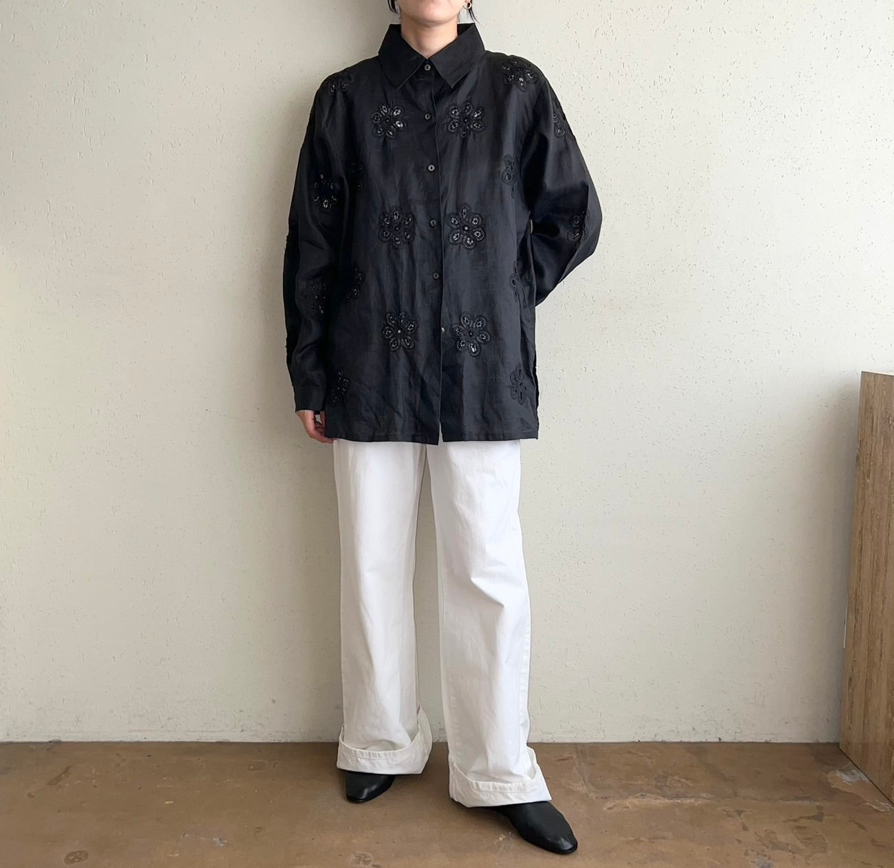 90s Black Cut Lace Shirt