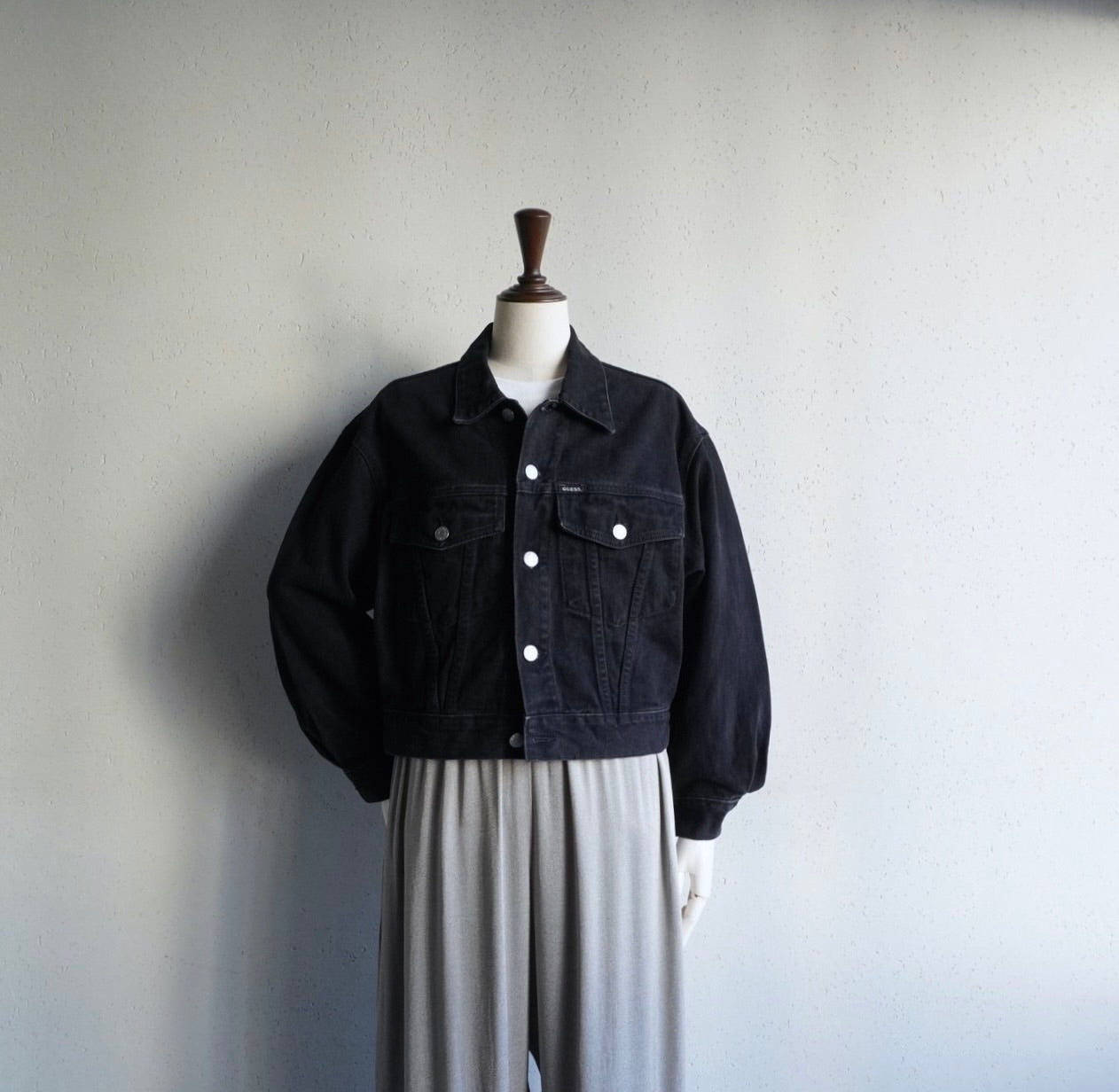 90s "GUESS" Black Denim Jacket Made in USA