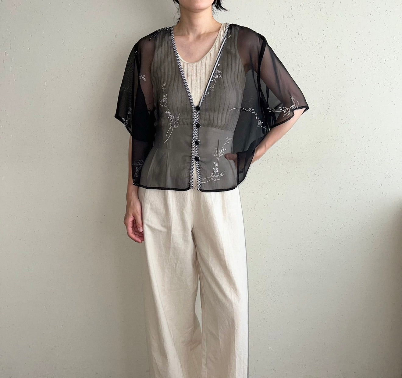 90s Sheer Printed Blouse Made in USA