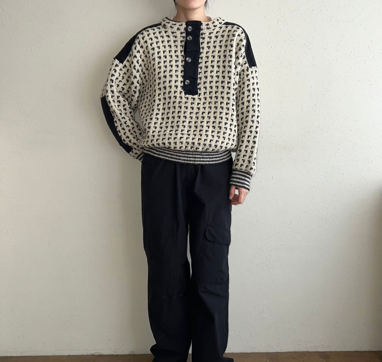 80s Black x White Knit Made in Norway