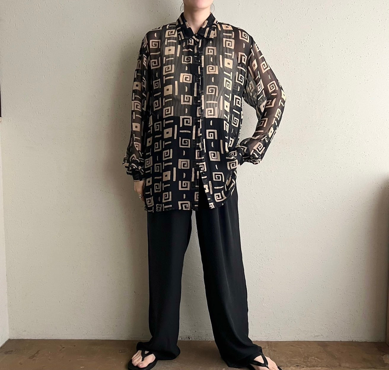 90s Silk Printed Sheer Shirt
