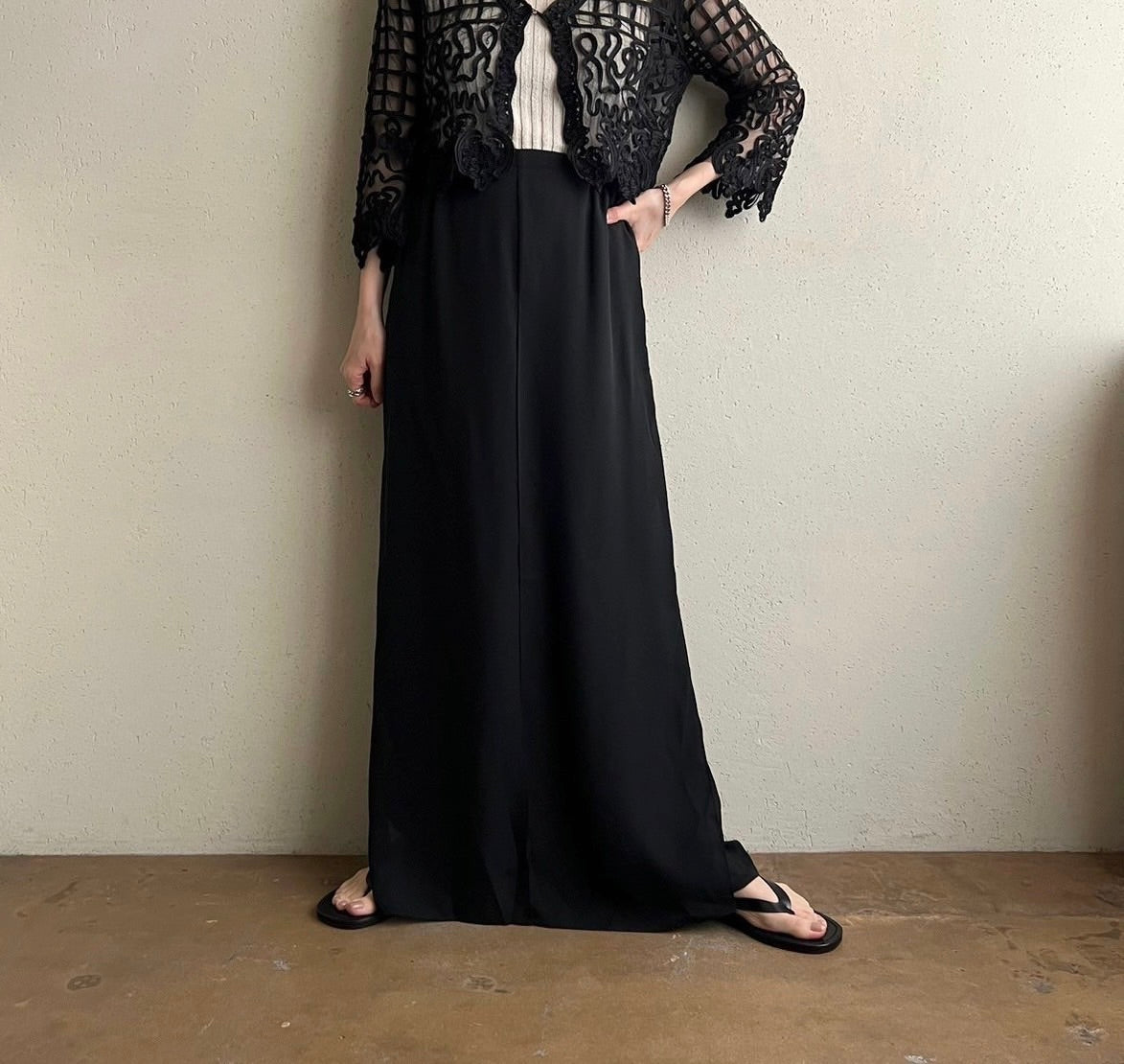 90s Slit Design Wide Pants