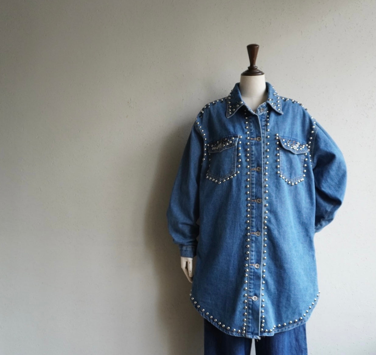 90s EURO Studs Design Denim Jacket,Shirt