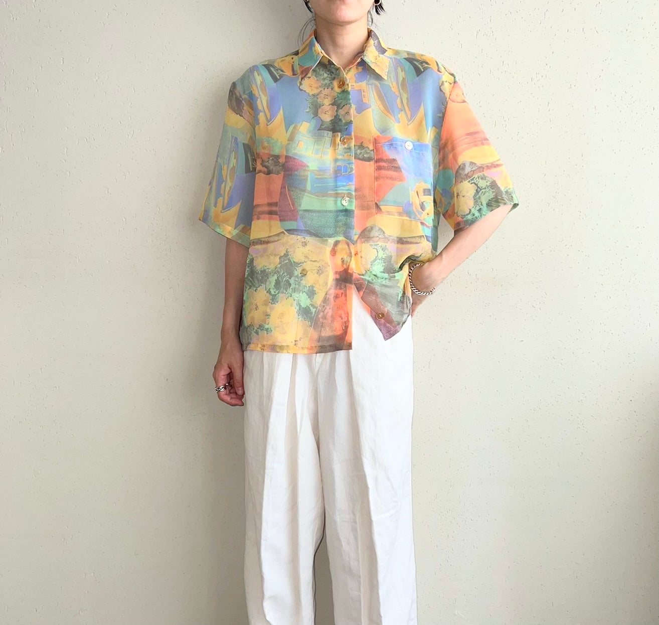 90s Sheer Pattern Printed Shirt