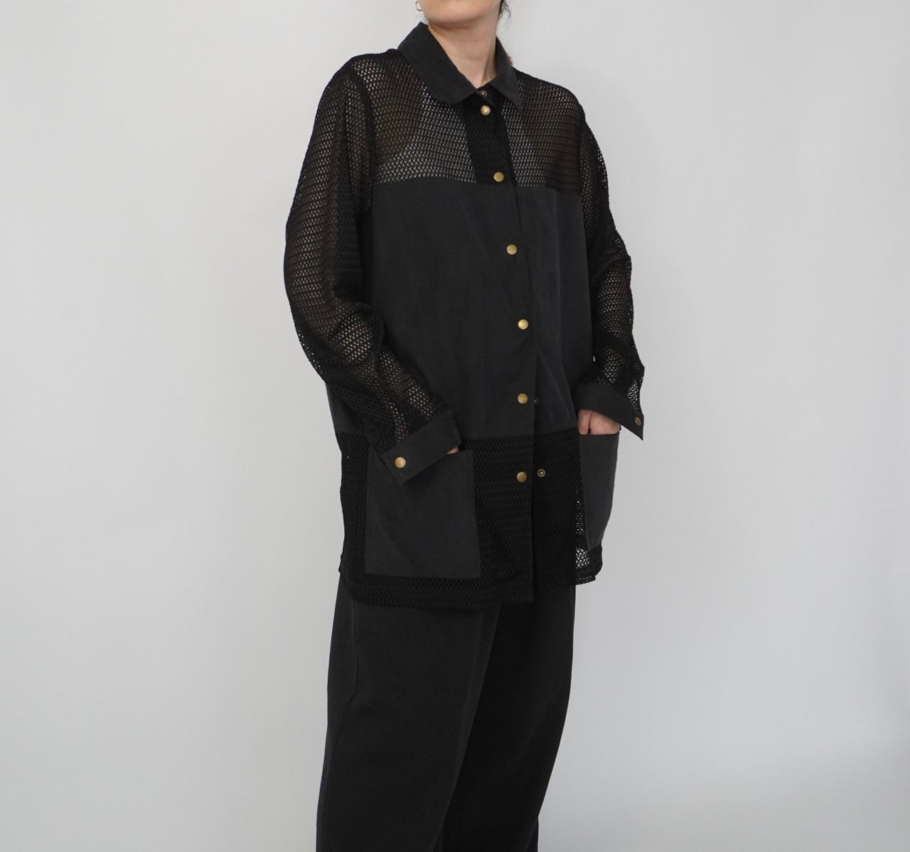 90s Black Mesh Design Shirt, Jacket