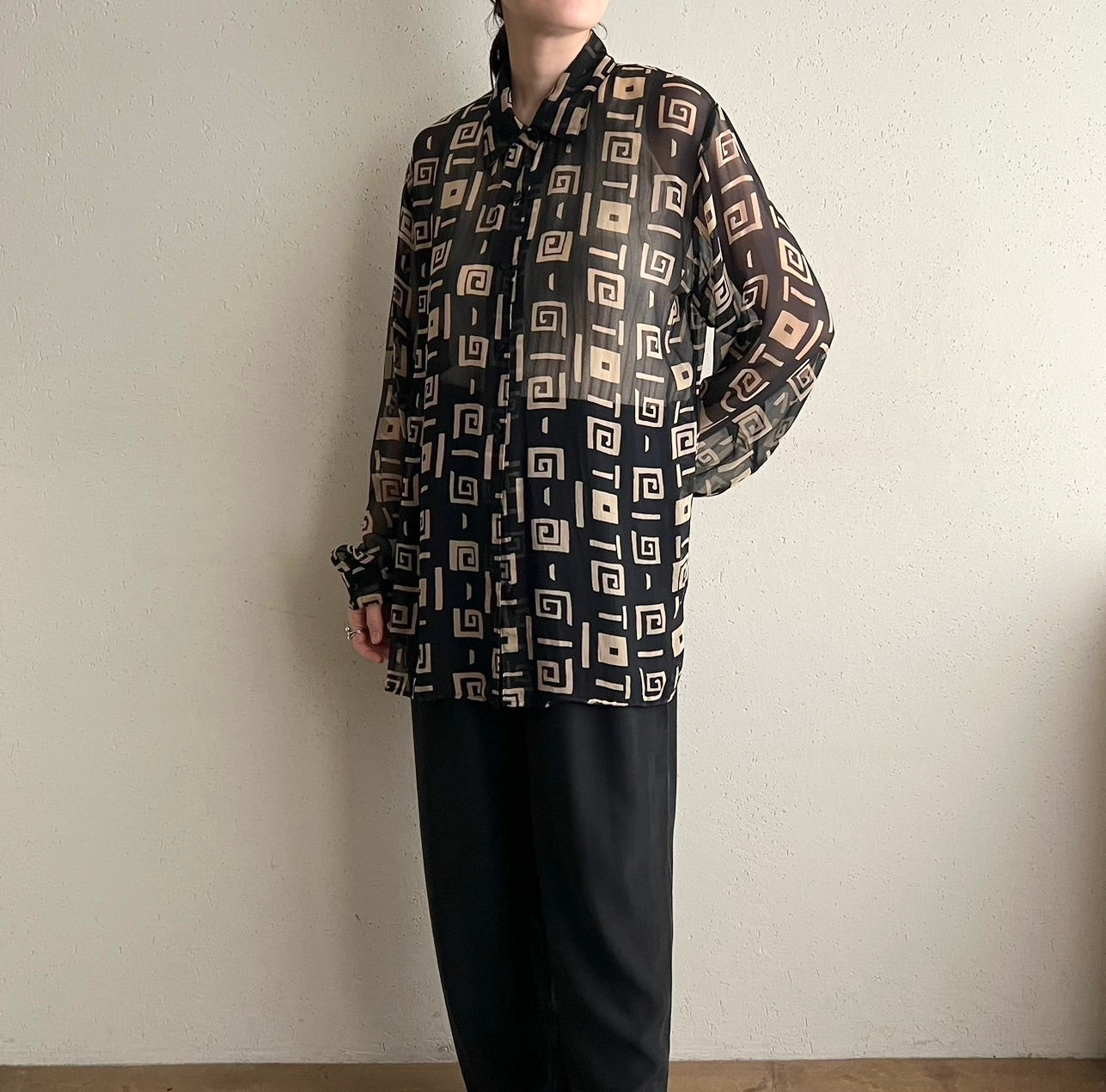 90s Silk Printed Sheer Shirt