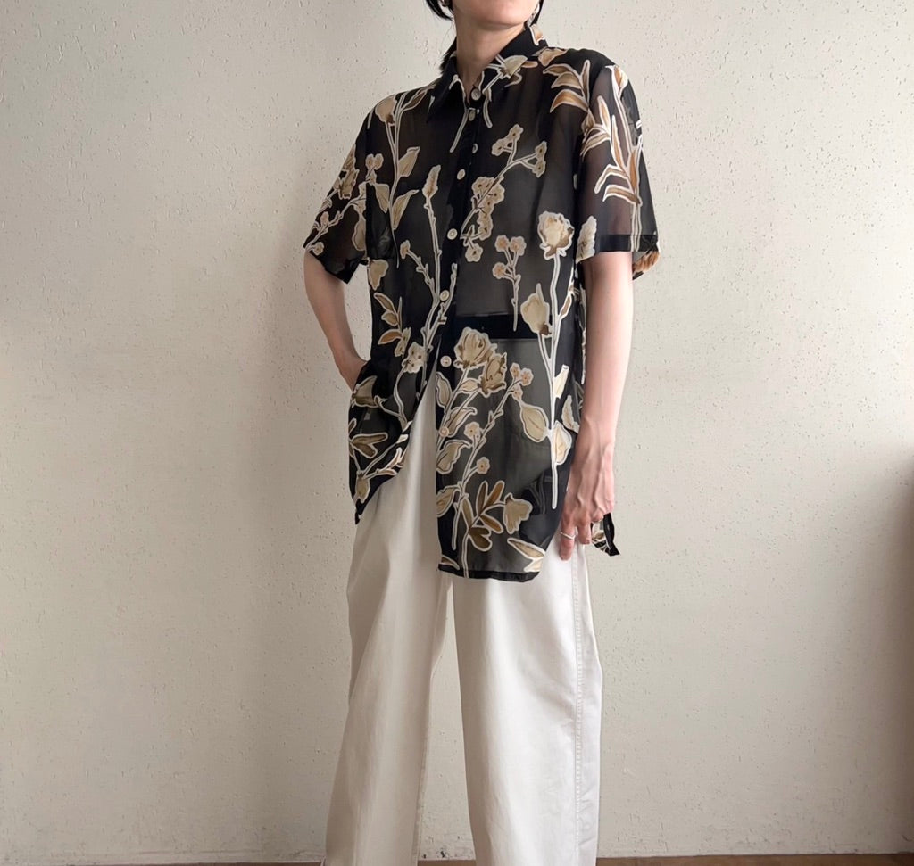 90s EURO Sheer Printed Blouse