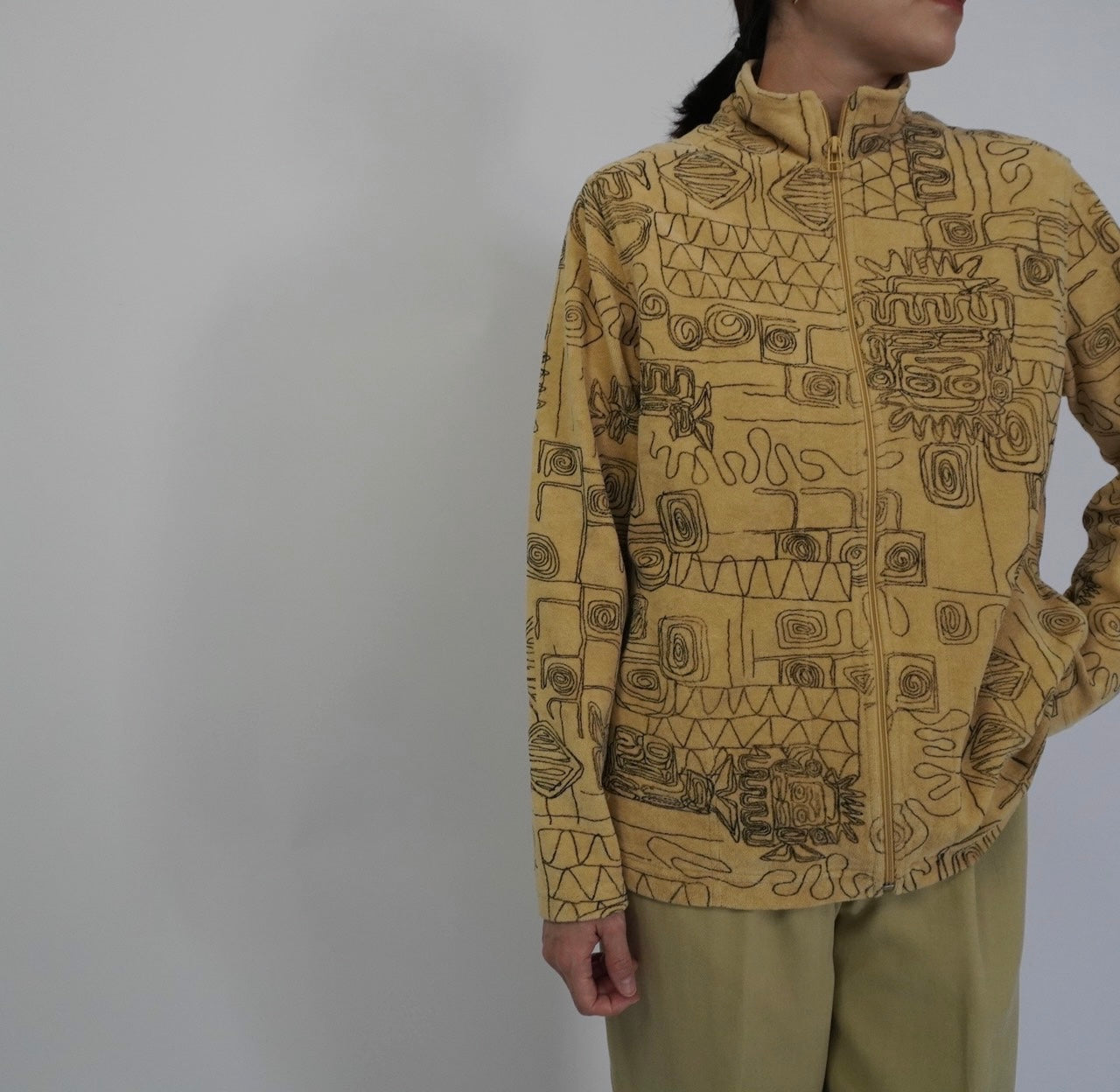 90s Abstract Printed Zip Top