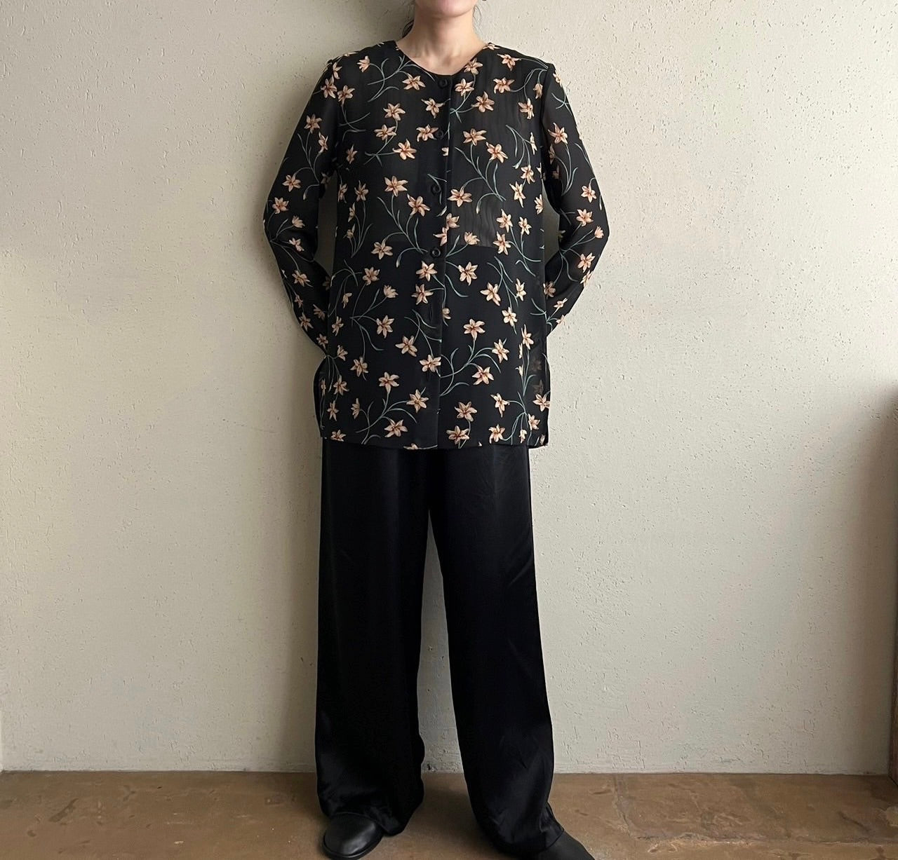 90s Sheer Printed Blouse Made in USA