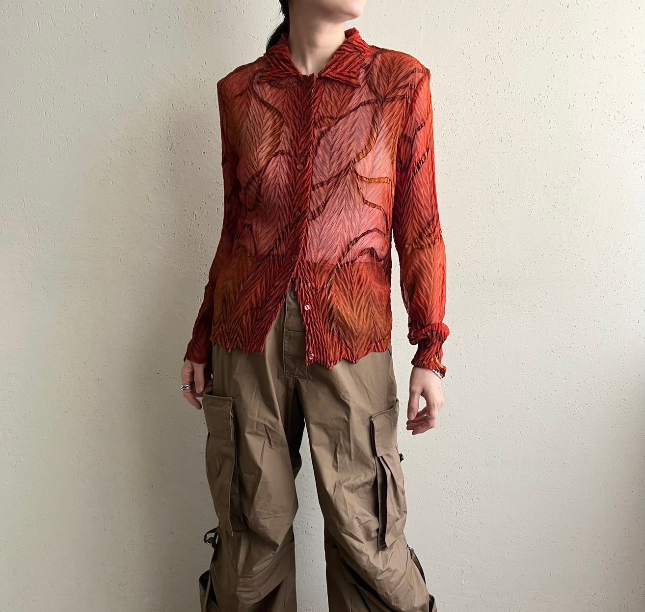 90s Sheer Pleated Design Shirt