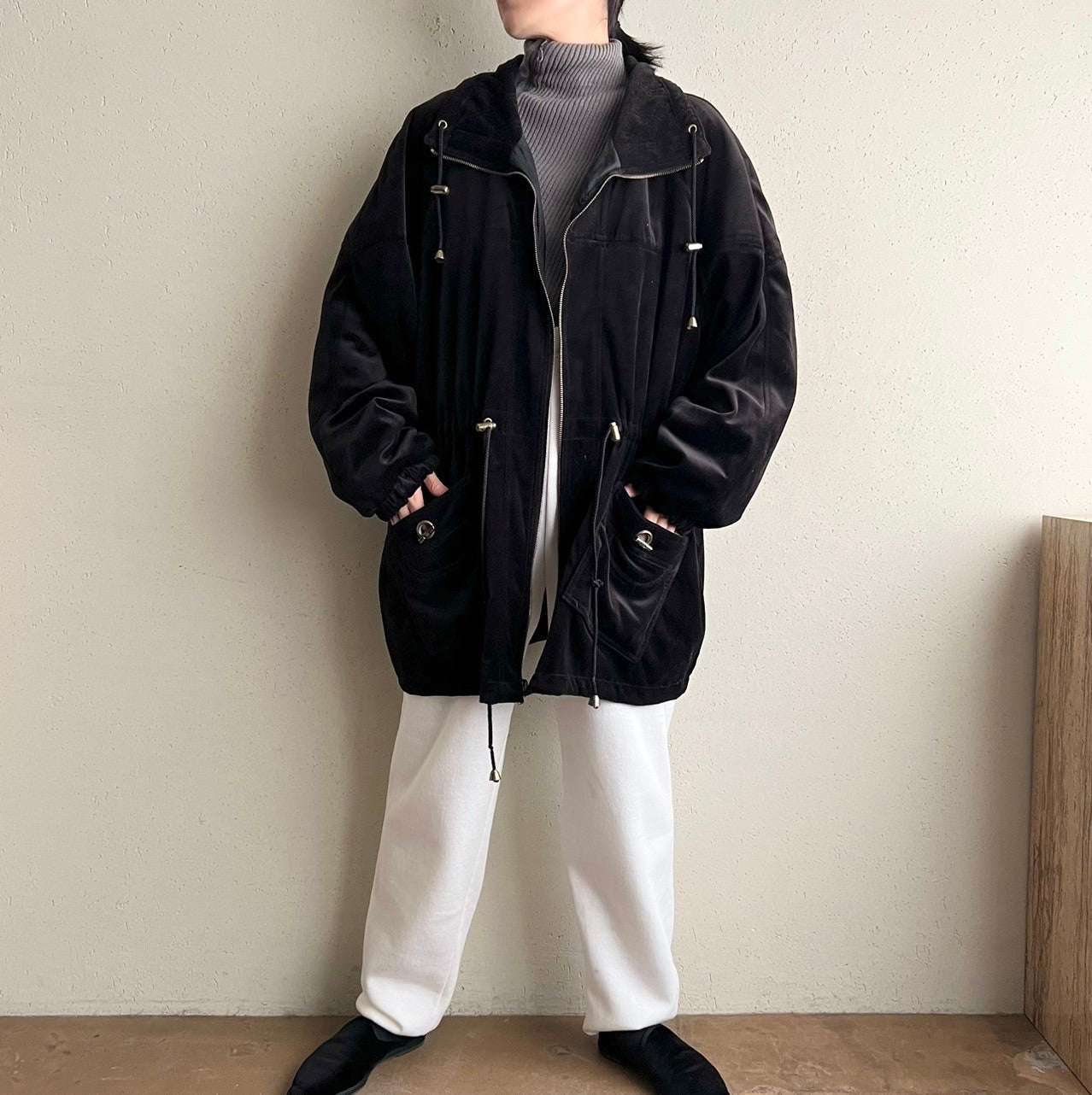 90s Black Velour Reversible Jacket