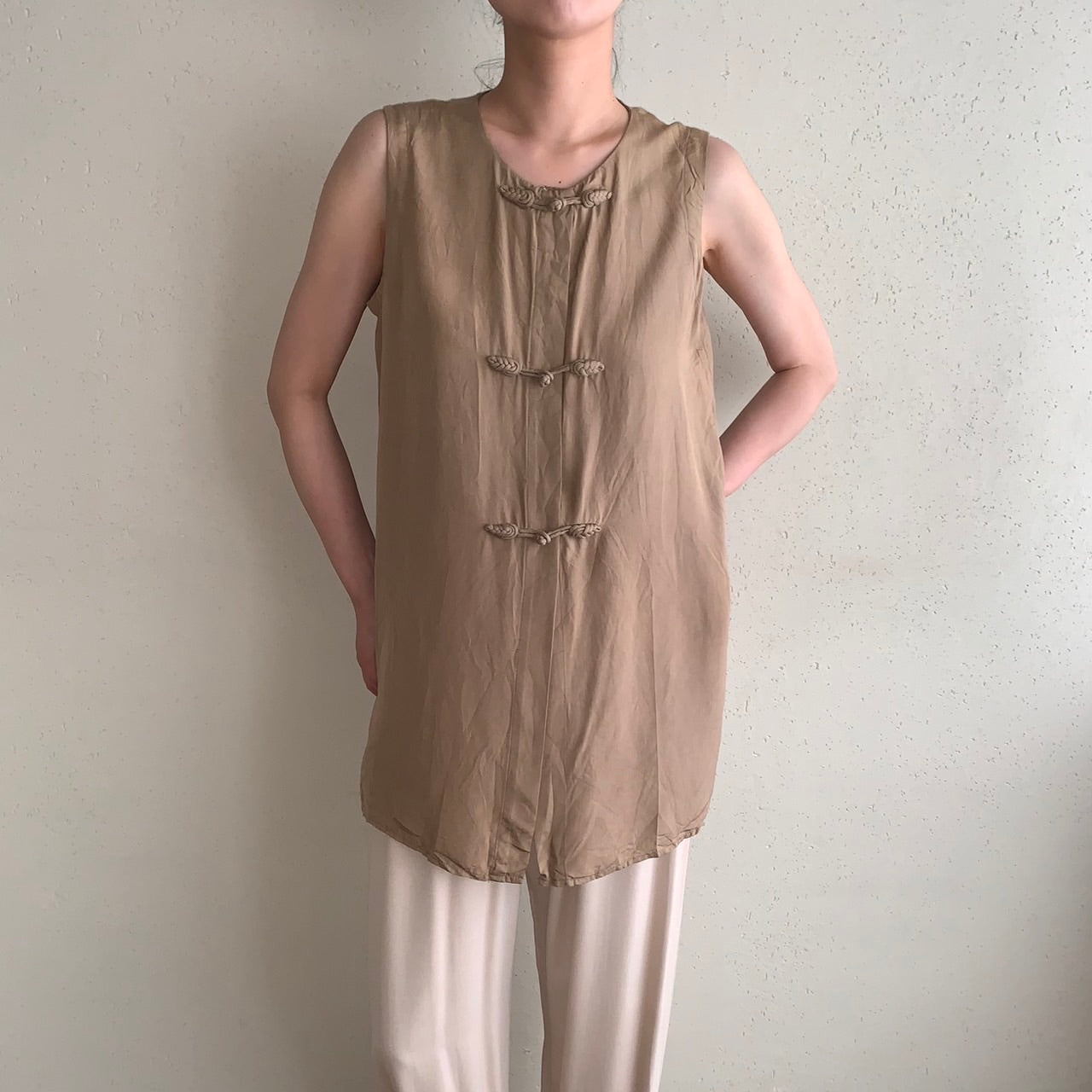 90s Silk Asian Design Blouse,Vest