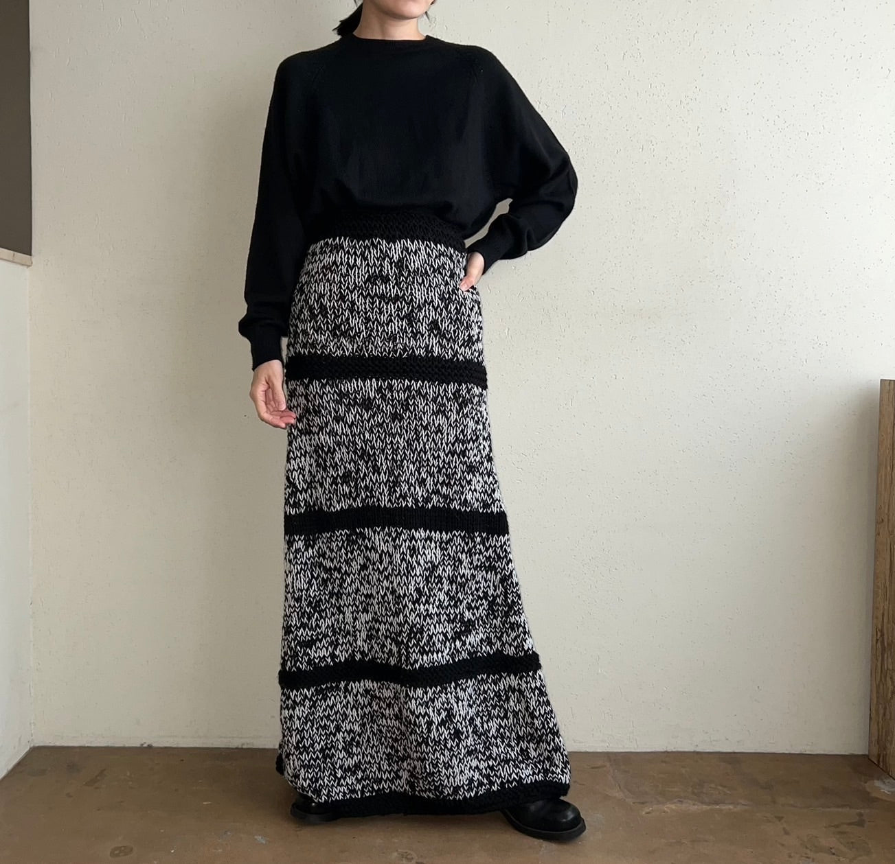 90s Black x White Knit Maxi Skirt