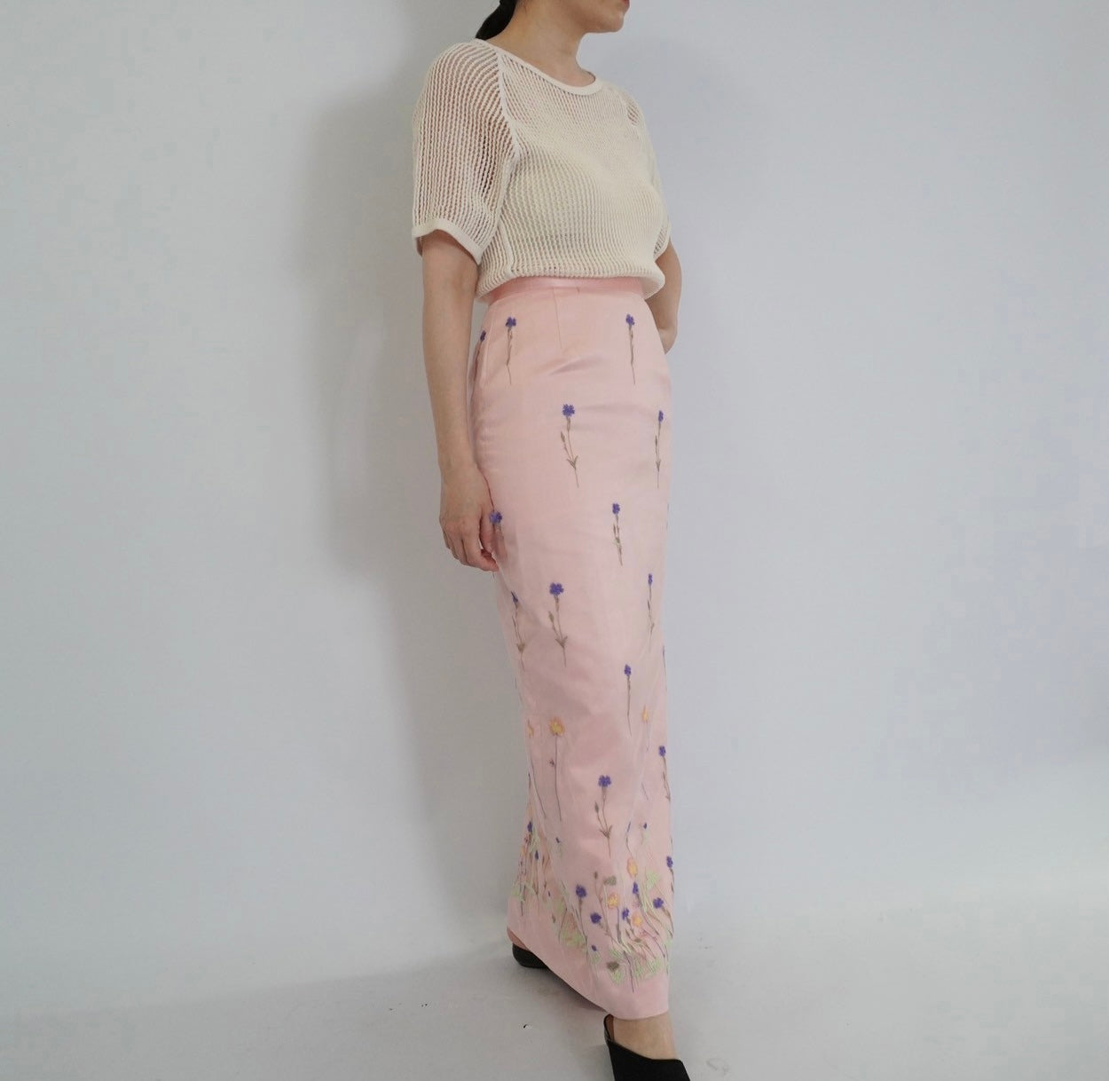 90s Embroidery Sheer Maxi Skirt