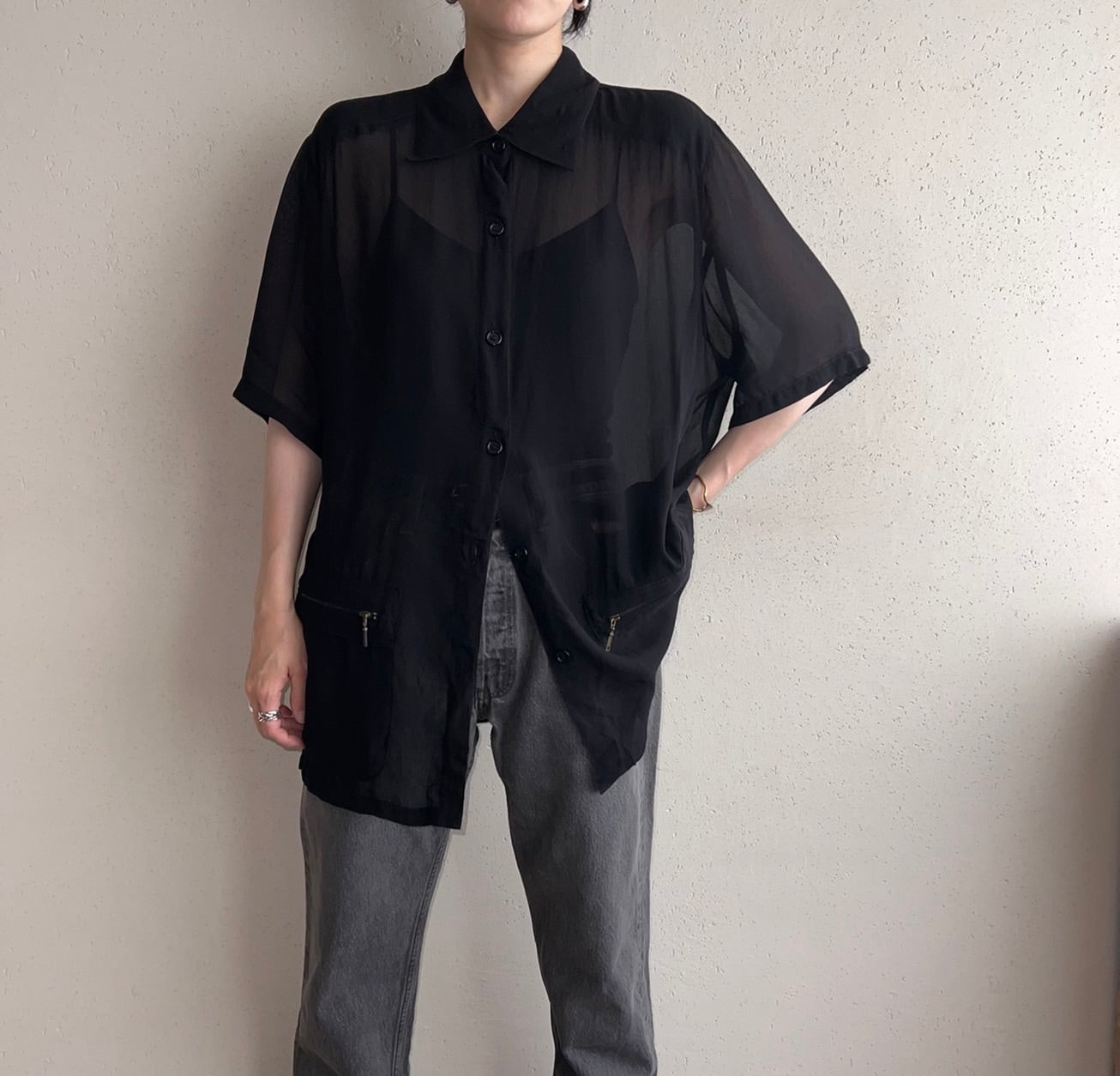 90s Black Oversized Sheer Shirt