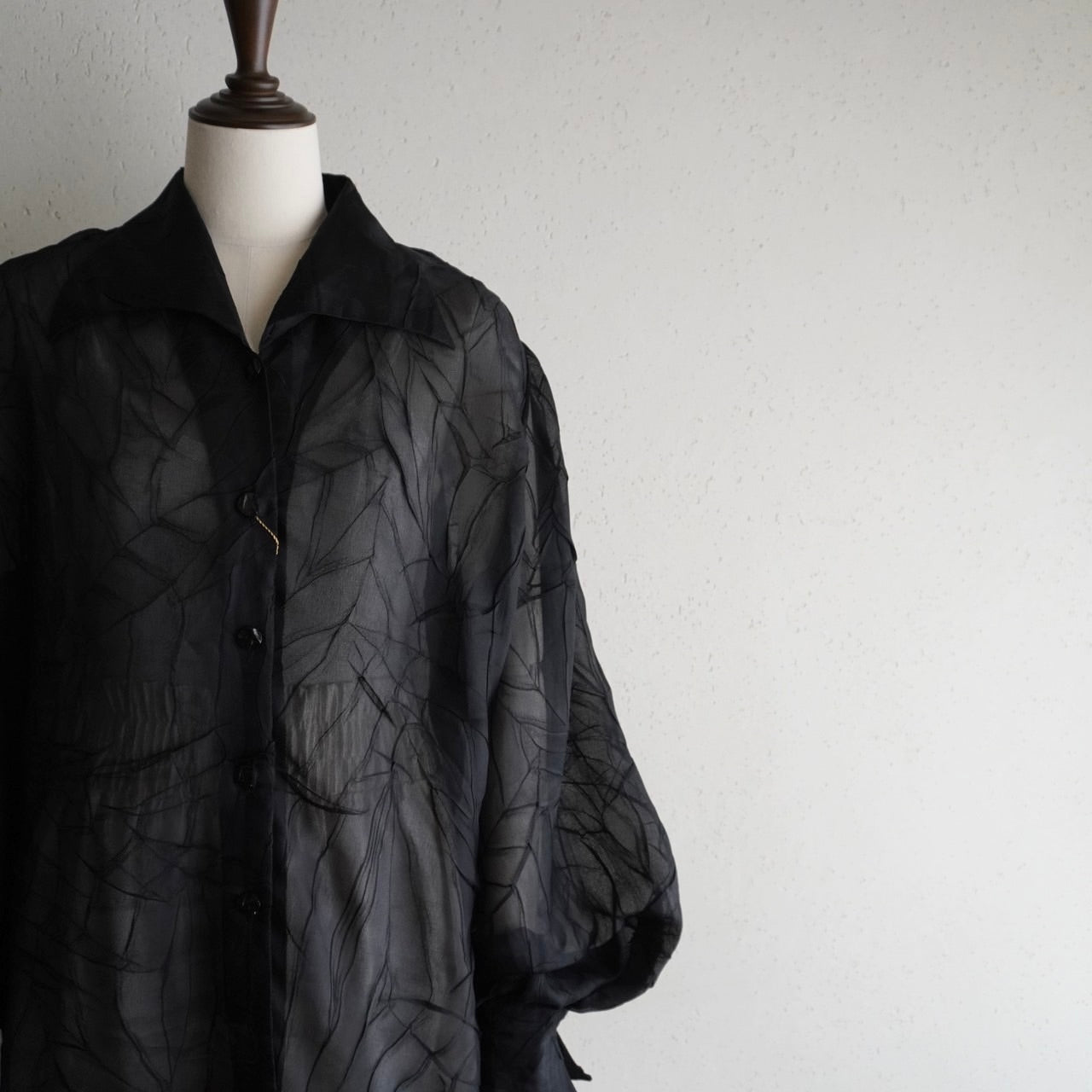 80s Black Sheer Design Shirt Dead Stock