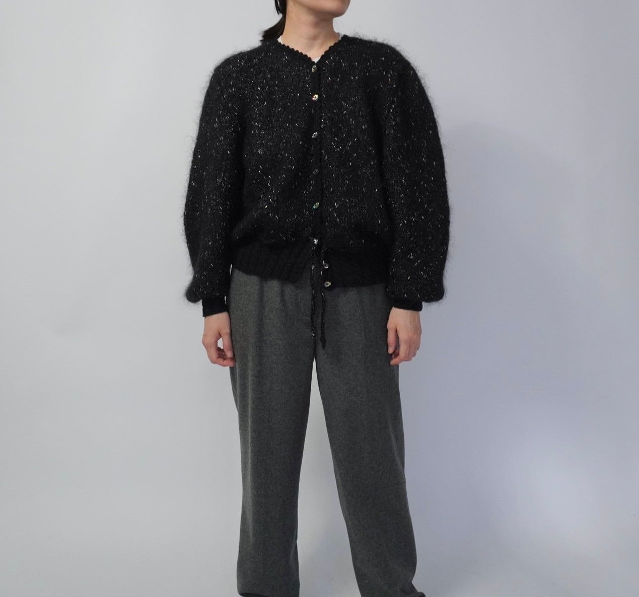 90s Black Design Knit Cardigan