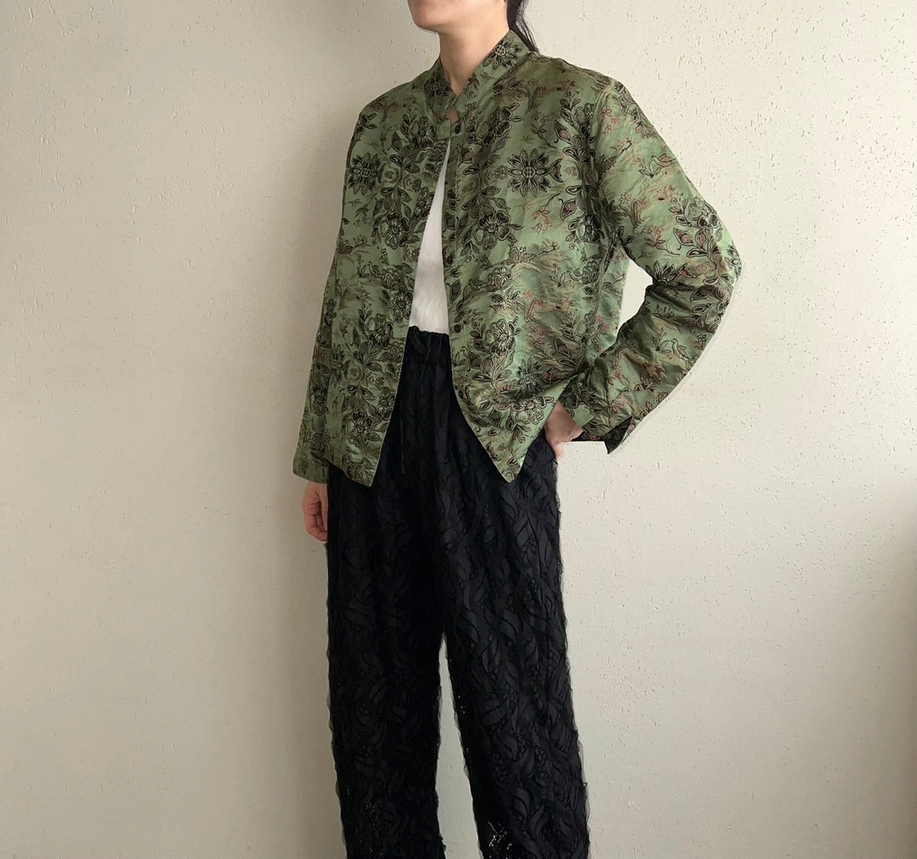 90s Silk Embroidery Shirt Jacket