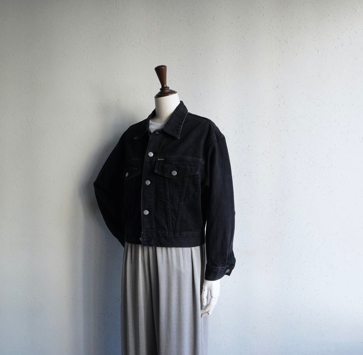 90s "GUESS" Black Denim Jacket Made in USA