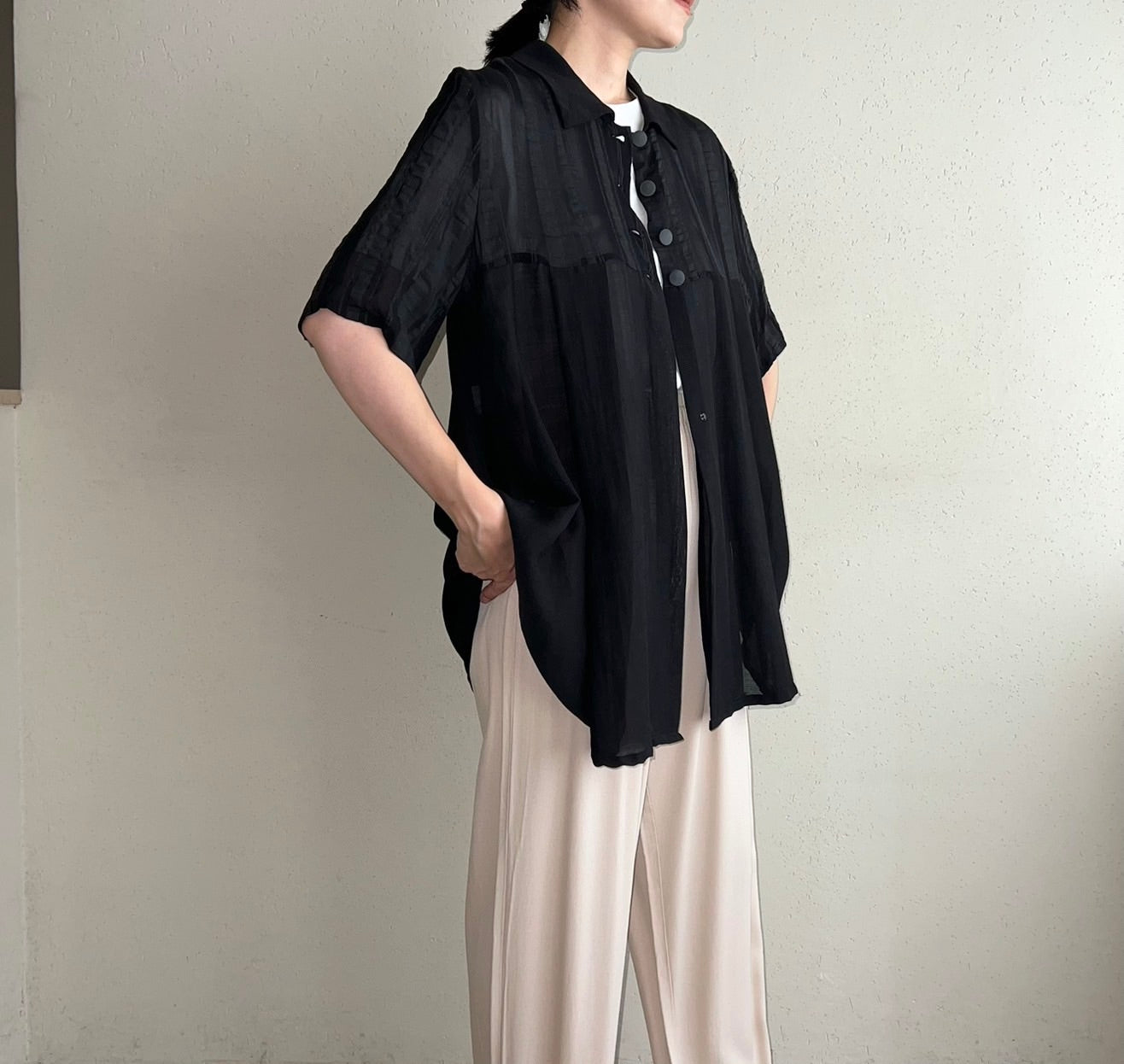 90s Black Sheer Shirt Made in Italy