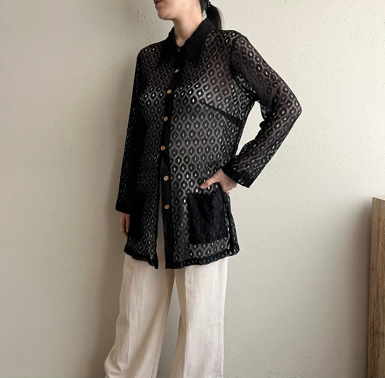 70s Black Mesh Shirt