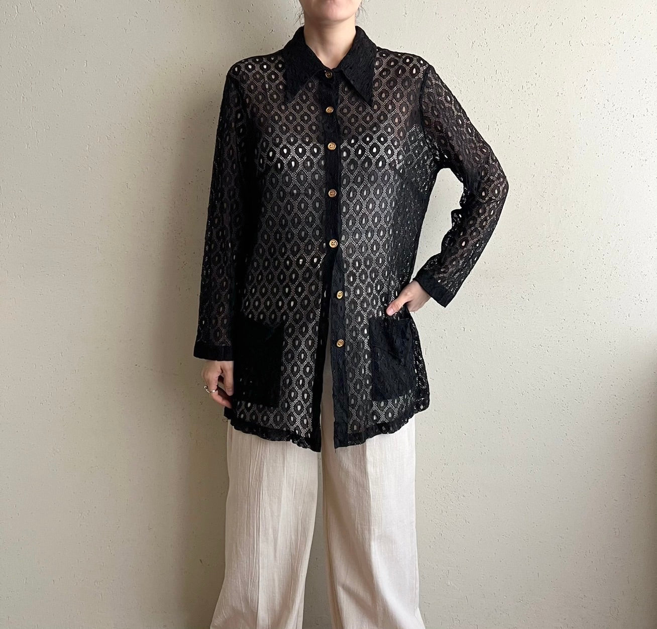 70s Black Mesh Shirt