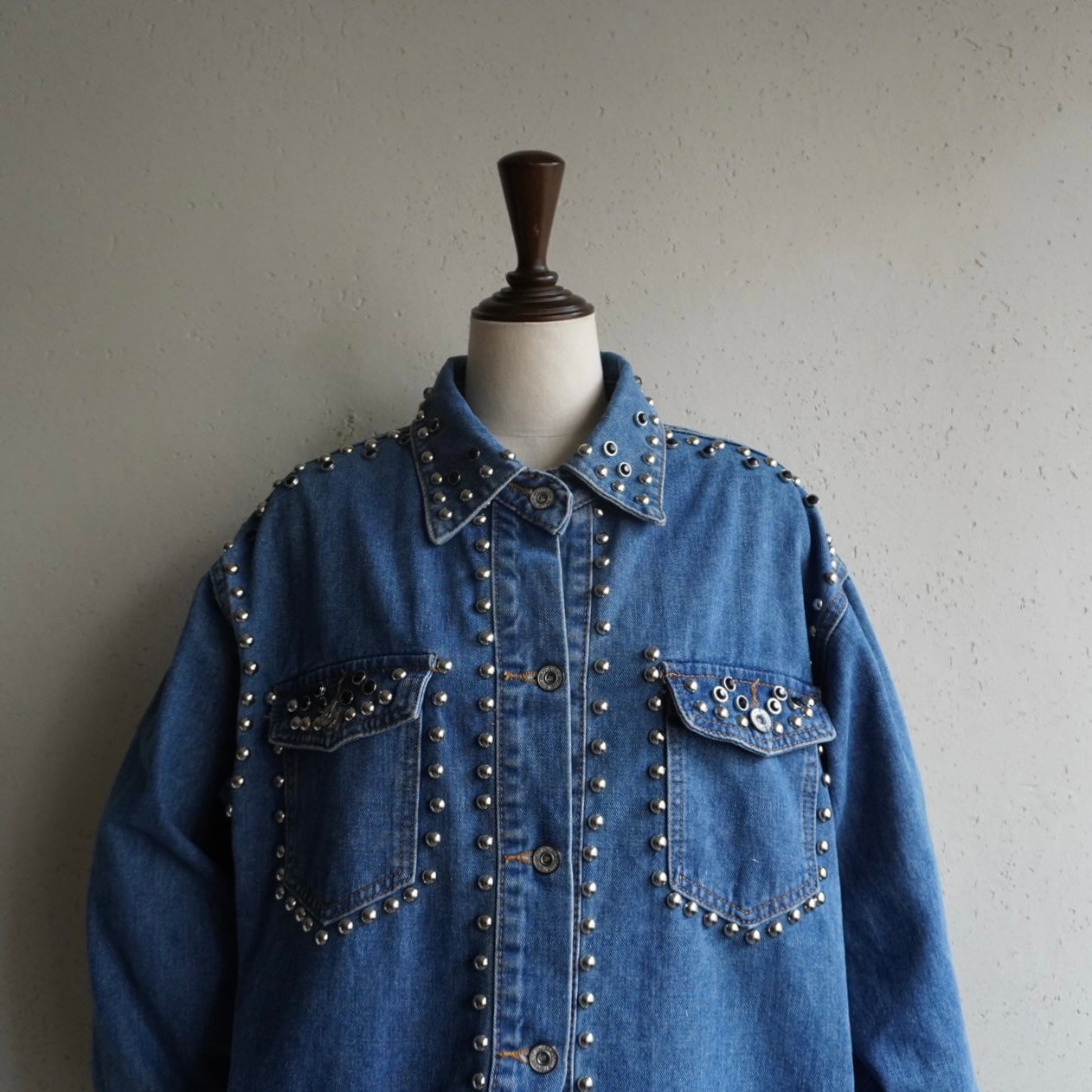 90s EURO Studs Design Denim Jacket,Shirt