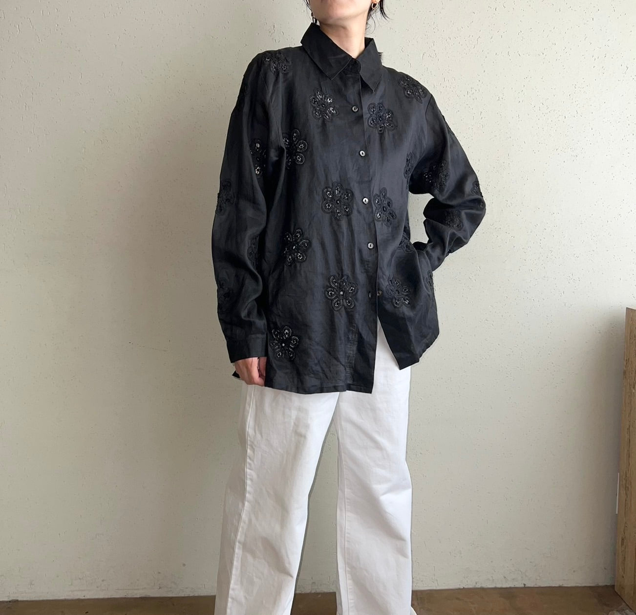 90s Black Cut Lace Shirt
