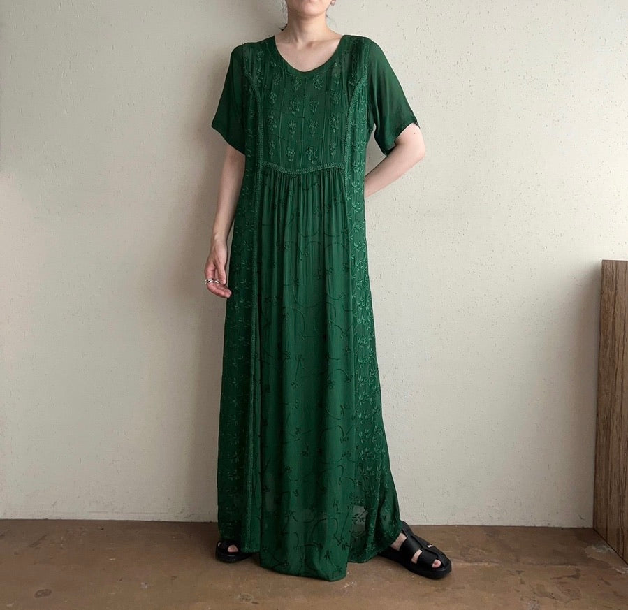 90s Sheer Embroidery Maxi Dress