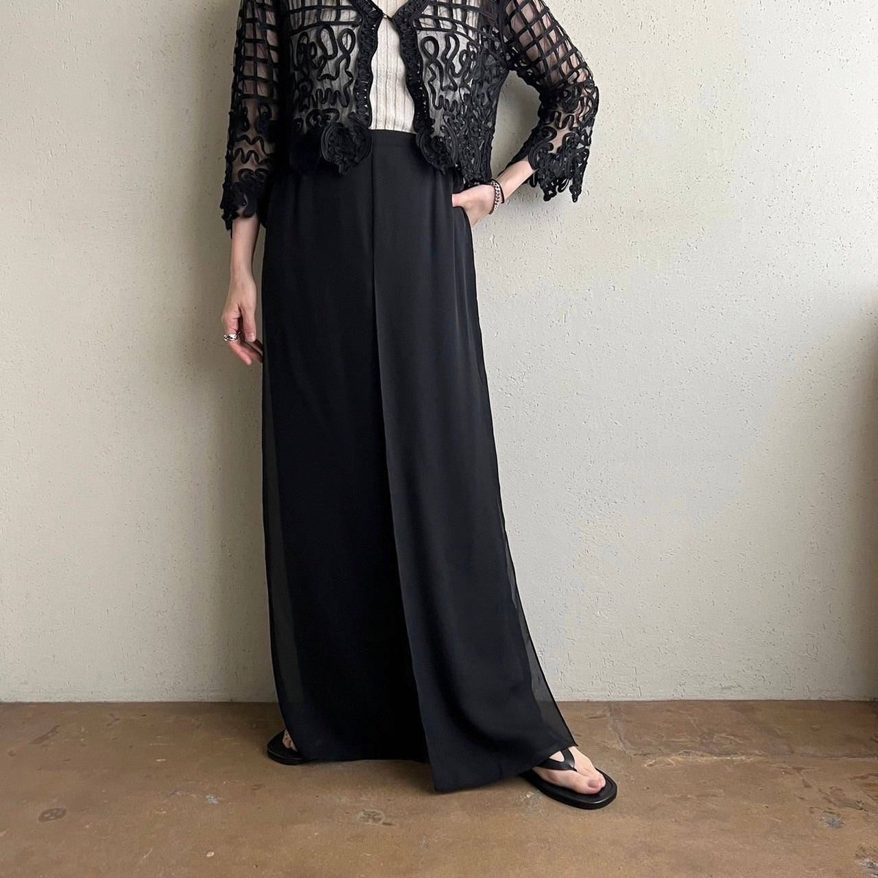 90s Slit Design Wide Pants