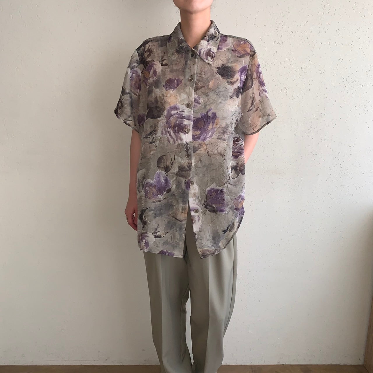 90s Sheer Pattern Printed Shirt