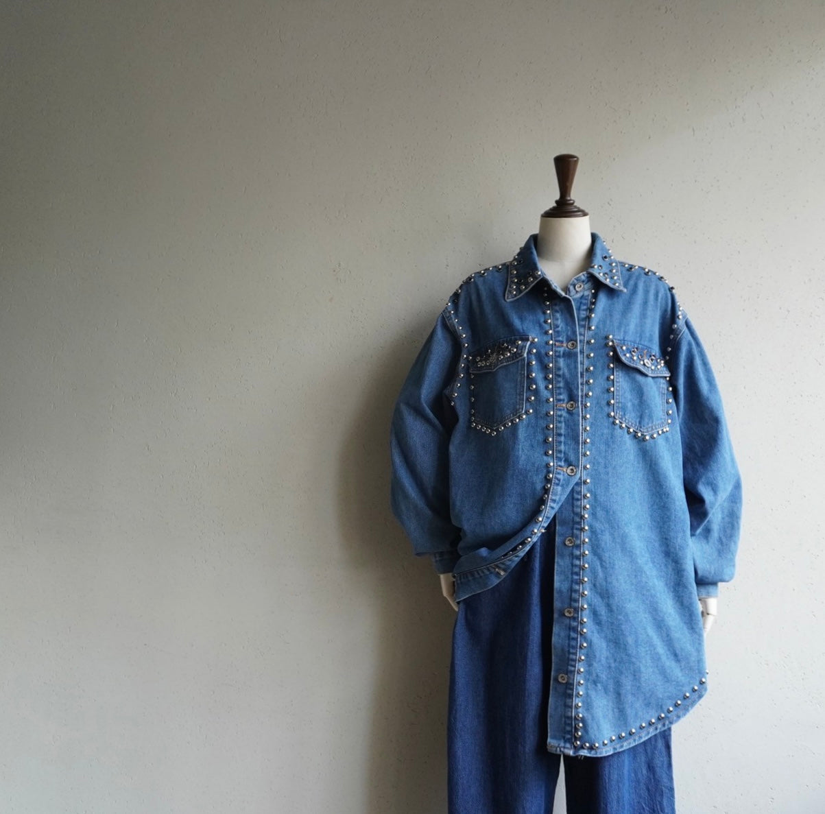 90s EURO Studs Design Denim Jacket,Shirt
