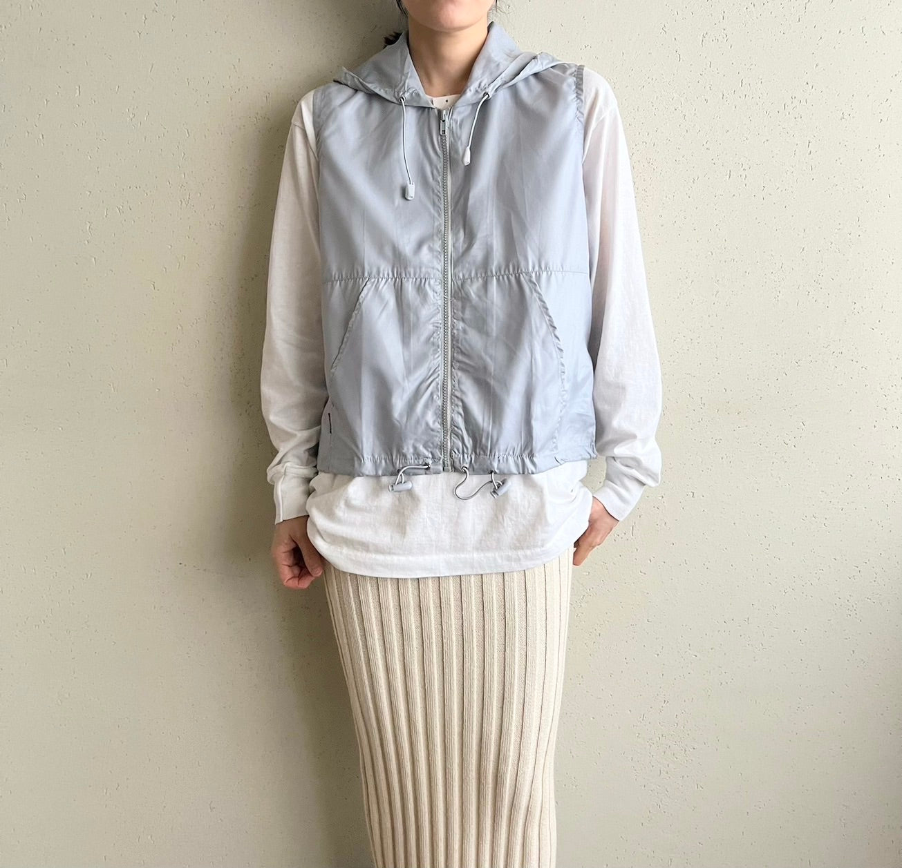 90s Light Blue Sleeveless Zipped Top Dead Stock