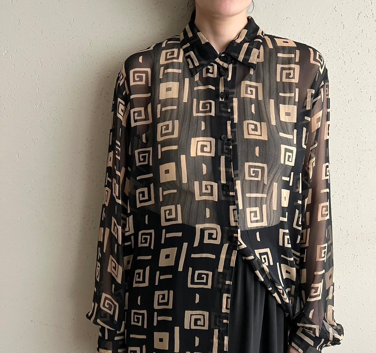 90s Silk Printed Sheer Shirt