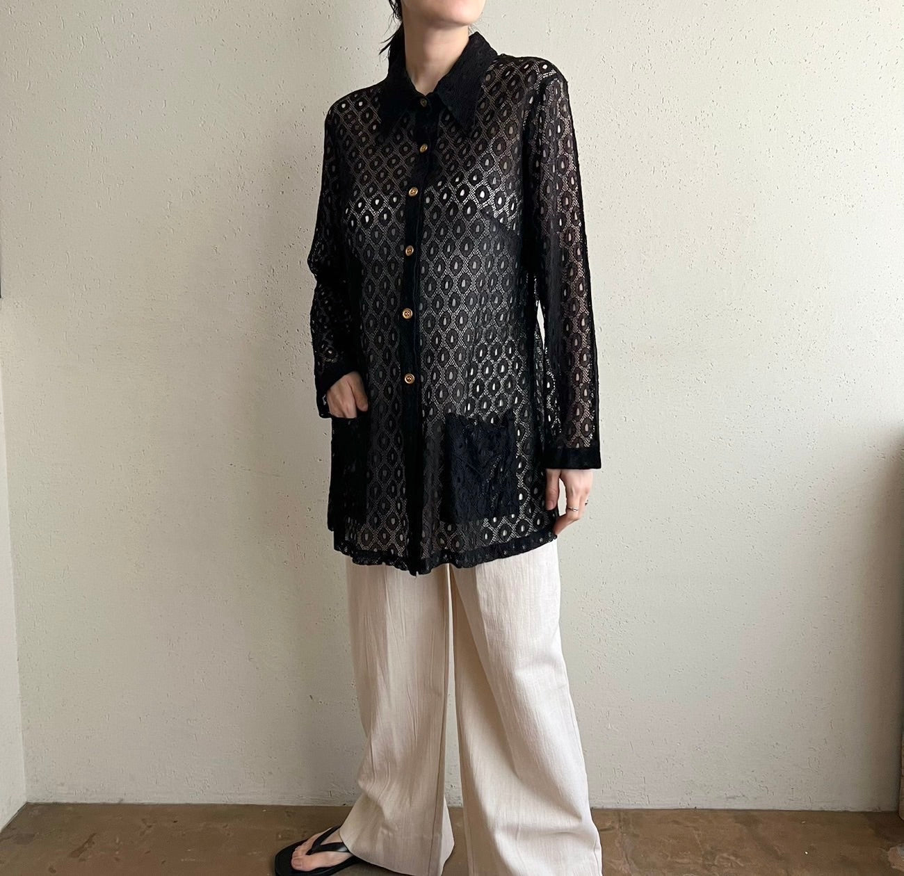 70s Black Mesh Shirt