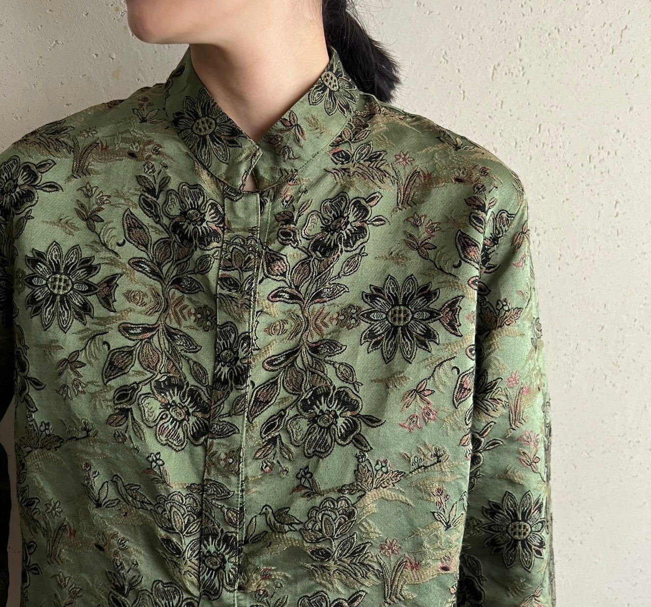 90s Silk Embroidery Shirt Jacket
