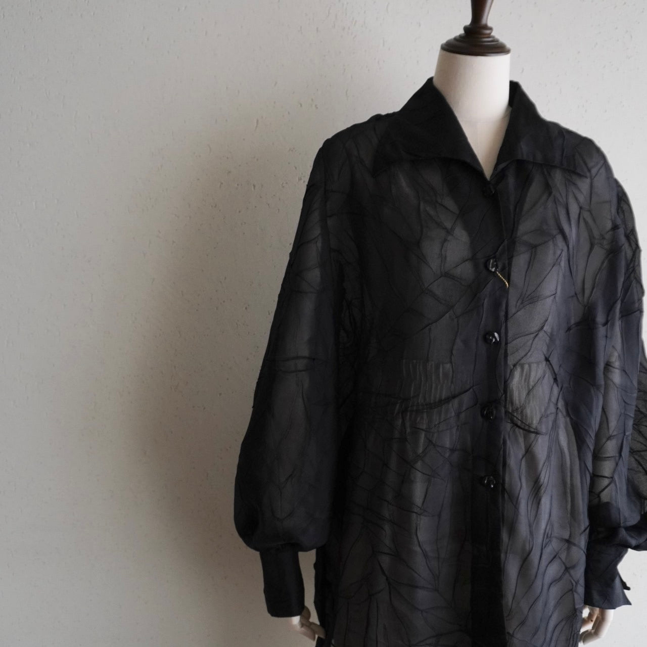 80s Black Sheer Design Shirt Dead Stock