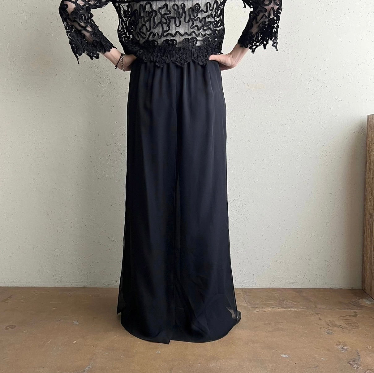 90s Slit Design Wide Pants