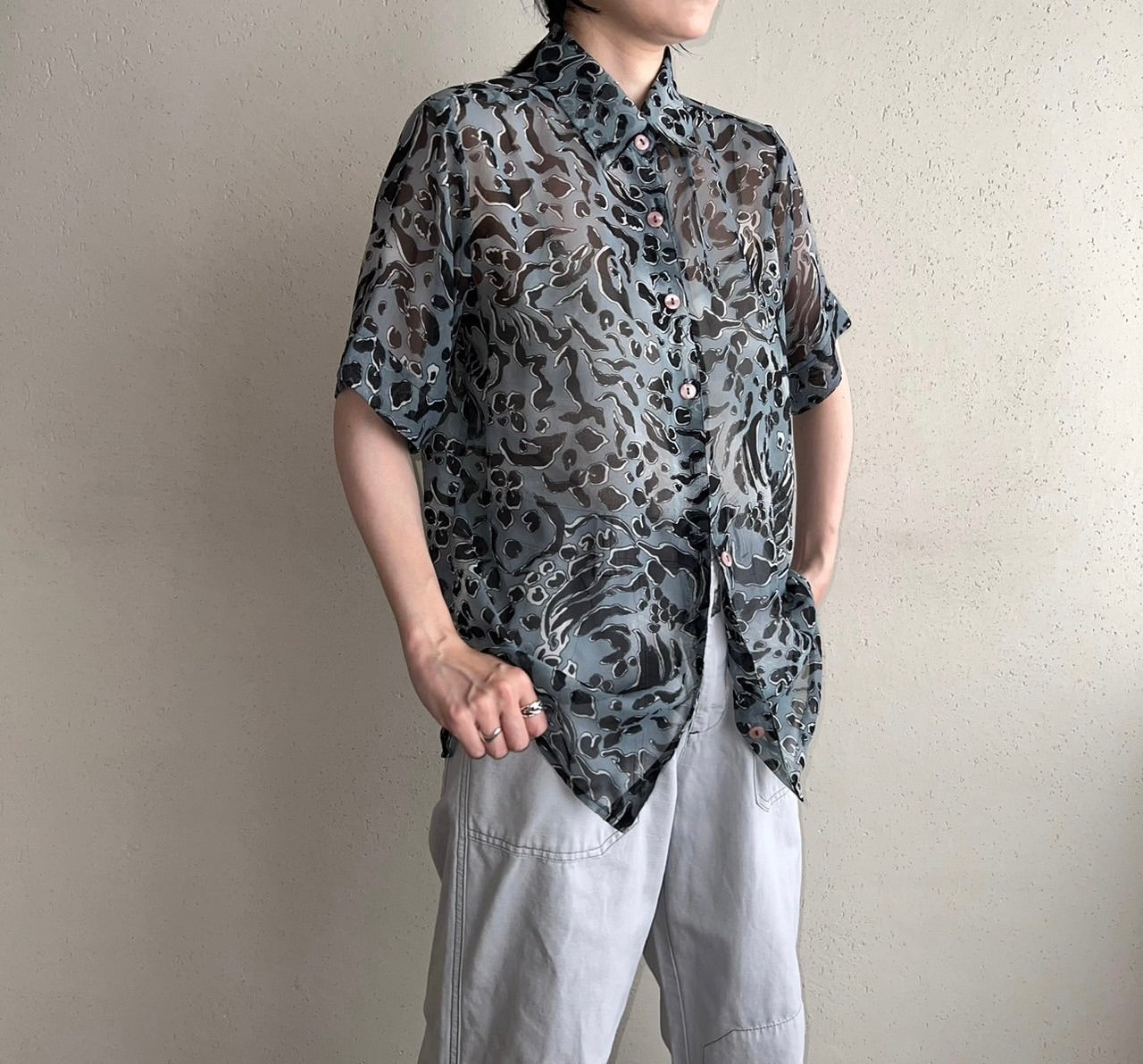 90s Sheer Pattern Printed Shirt
