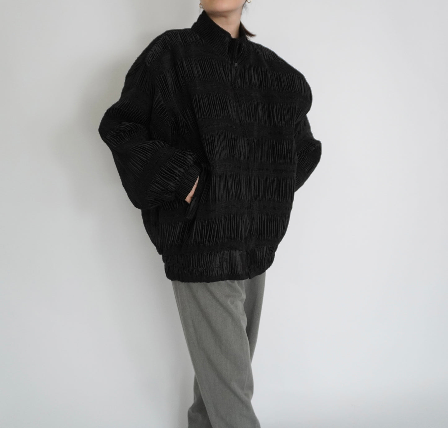 90s Black Pleat Jacket